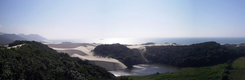 Panorama from the top of the Siriú dunes towards Praia do Siriú